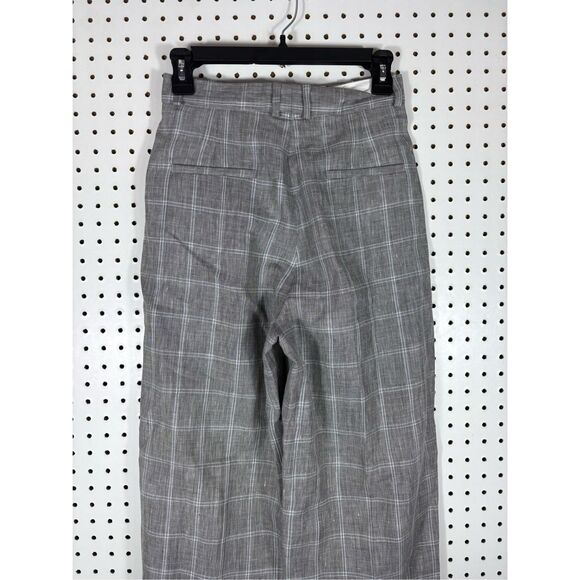 Sandro Paris Hoviv Wide Leg Linen blend Pants Woman’s Gray Plaid size 36 US 8 - Picture 2 of 10
